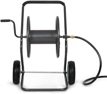 Backyard Expressions 2‑Wheel Garden Hose Reel Cart, Portable Hand‑Crank Hose Reel, Rust‑Resistant Hammertone Gray Finish, Brass Connectors - Image 3