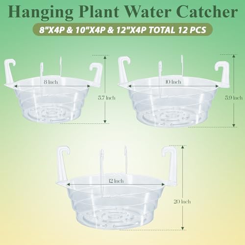 8-10-12" 12-Pack Clear Hanging Plant Basket Drip Pans Water Catcher Tray - Image 2