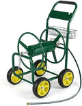 Goplus Garden Hose Reel Cart, 300 ft 5/8" or 400 ft 1/2", Heavy-Duty Metal Hose Cart w/ 4 Wheels, Storage Basket, Portable Water Hose Organizer for Yard Planting Lawn by Goplus