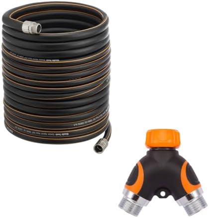 Giraffe Tools Garden Hose 5/8", Custom Length, Heavy Duty, No Kink, Flexible and Hose Splitter with Shut-Off Valves | Solid Brass, 3/4" GHT, Outdoor Faucet by GiraffeTools