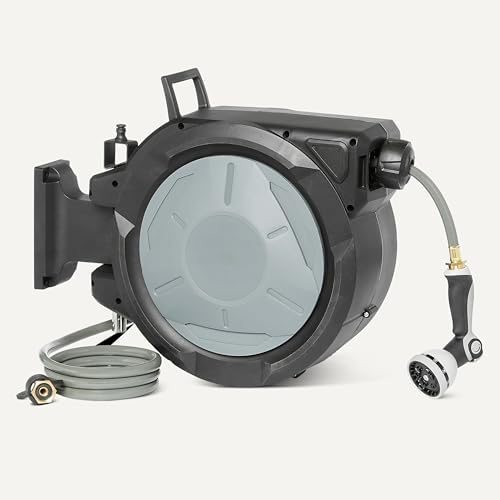 Amazon Basics Retractable Garden Hose Reel, 100 Foot, Wall Mounted, 10-Pattern Spray Nozzle, 180° Swivel Bracket - Image 5
