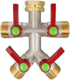 Hose Splitter 4 Way, High Flow Garden Hose Splitter, 3/4” Ght Inlet Brass Heavy Duty Hose Converter, Full Flow water 4 Way Faucet hose splitter, Long Handle Hose Valve Large Outlet. by DINGBAI
