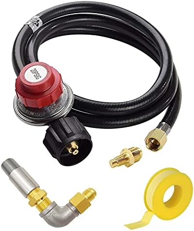 MENSI 10FT 20PSI Adjustable Propane Regulator Hose with Brass Orifice and Air Mixer Kit 150,000 BTU For Fire Pit, Fireplace, Gas Cooker, Smoker, Burner, and Turkey Fryer by MENSI