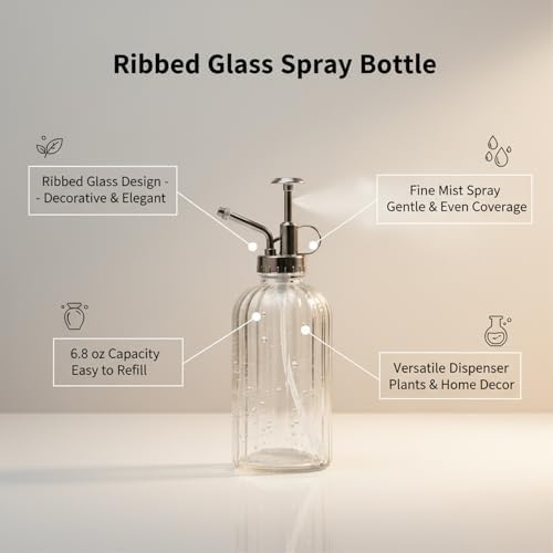 Ribbed Glass Spray Bottle 6.8 oz, Decorative Fine Mist Mister for Plants & Home, Clear Vertical Textured Refillable Dispenser - Image 4