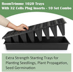 RooTrimmer 10 Pack 1020 Trays No Holes and 10 Pack 4.3" Deep 32 Cell Seed Starter Trays, 20" x 10" - Heavy Duty Plastic Nursery Flats for Seed Germination & Plant Propagation (10 Sets) - Image 6