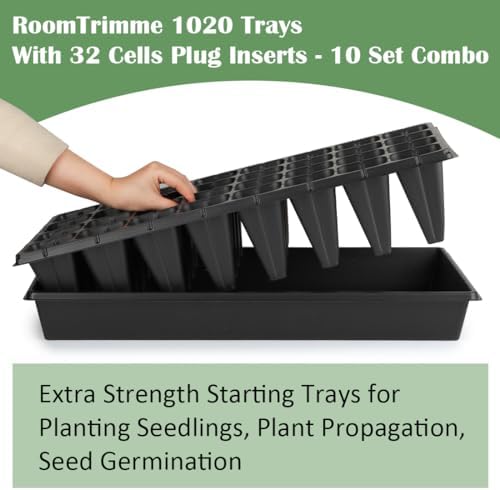 RooTrimmer 10 Pack 1020 Trays No Holes and 10 Pack 4.3" Deep 32 Cell Seed Starter Trays, 20" x 10" - Heavy Duty Plastic Nursery Flats for Seed Germination & Plant Propagation (10 Sets) - Image 6