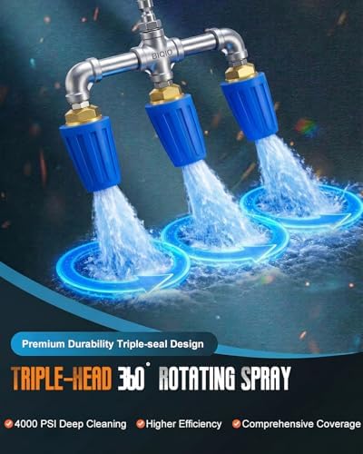 Pressure Washer Nozzle Turbo Accessories Triple Hydro Blast Power Dual Rotating Jet for Garden Hose Washing Tip High Wash Attachments Spray Kit Powerwasher Car 4400 Psi Set 1/4'' Quick (Blue) - Image 6