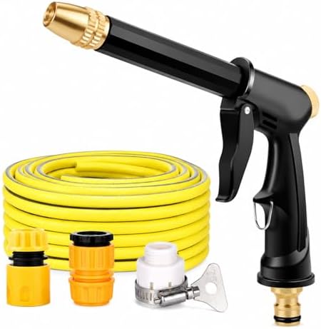 2026 New Multifunctional Car Wash Tool,High Pressure Hose Nozzle for Garden Hose,Metal Power Washer Wand with 360° Adjustable Spray,Brass Connector Trigger Lock for Car Washing (1set+49FT(15m) Hose) by Unknown