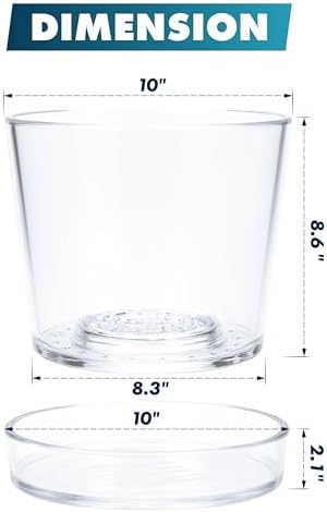 Phoenix Vine 10 Inch Clear Acrylic Planter Pot with Tray, Orchid Pot with Drainage Holes, Deep Saucer for Bottom Watering, Transparent Containers for Indoor Plants, Herbs, Set of 1, 91-A-H-1 - Image 3