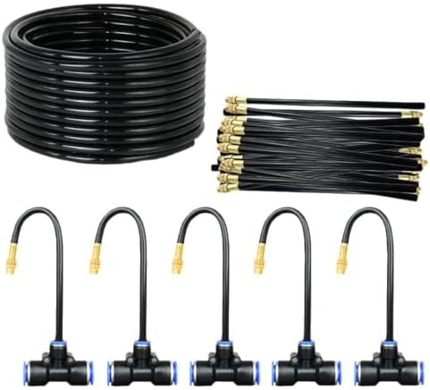 DIY Drip Irrigation Kit, 50ft Micro Spray & Misting System for Garden/Raised Beds - 15 Adjustable 360° Brass Plant Misters - Flexible PE Hose for Greenhouse, Lawn & Outdoor Cooling - Color by Unknown