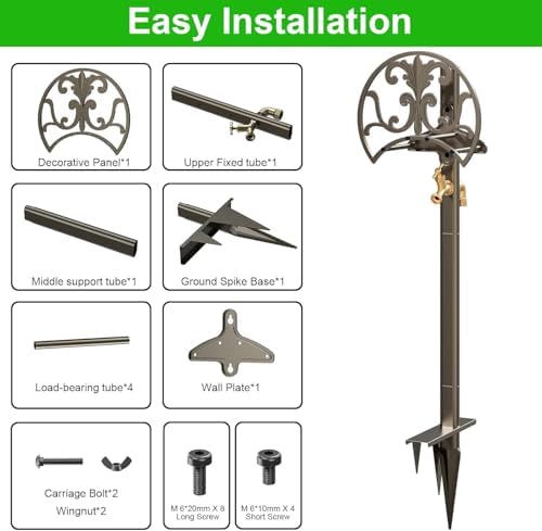 Heavy Duty Freestanding Garden Hose Stand with Brass Faucet, Weather Resistant Metal Hose Holder, Detachable Decorative Hose Storage Rack Holds 150FT Hose for Patio Lawn Yard Outdoor - Image 5