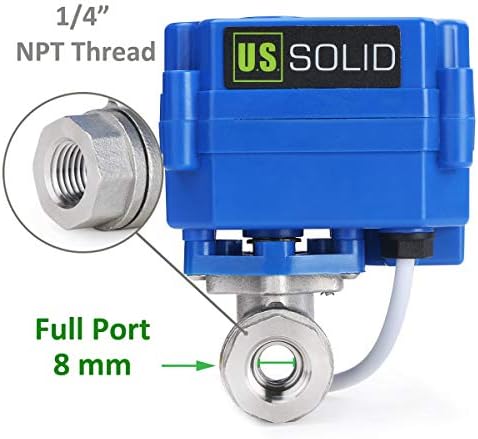 U.S. Solid 1/4 in Motorized Ball Valve NSF Certified 304 Stainless Steel Normally Closed 9-24V DC 5-Wire Full Port IP65 Electric Actuated Valve - Image 6