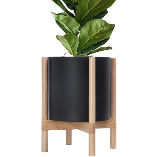 D'vine Dev Plastic Pot with Natural Wood Stand, Black, 12 in, 55-C-P-2 by DvineDevPlanterPotsandStand