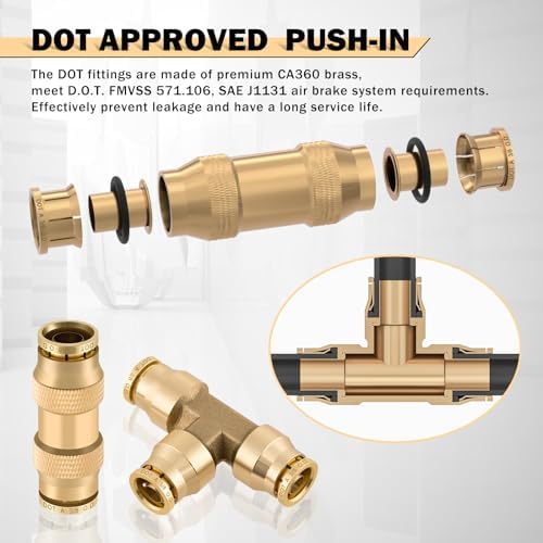 CheeMuii 35PCS Brass DOT Air Line Fittings Kit DOT Push Lock Air Fittings - Image 3