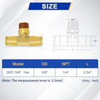 3 PCS DOT Brass Air Brake Fittings 3/8" OD × 1/4" NPT × 3/8" OD Tee - Image 2