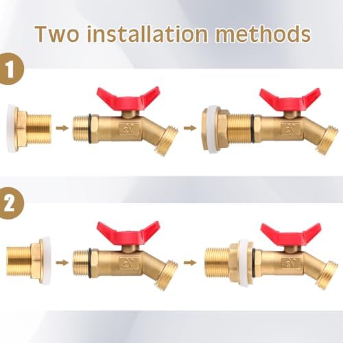 JaGely 3 Sets Brass Rain Barrel Spigot Kit with Heavy Duty Bulkhead Fitting Quarter Turn Ball Valve Rain Barrel Faucet for Aquariums, Water Tanks, Tubs, Pools(Red) - Image 5