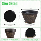 Nooulap 4 Pack 16 Inch Large Plant Pots with Drainage Holes and Saucers - Image 3