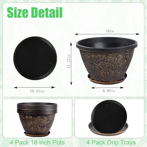 Nooulap 4 Pack 16 Inch Large Plant Pots with Drainage Holes and Saucers - Image 3