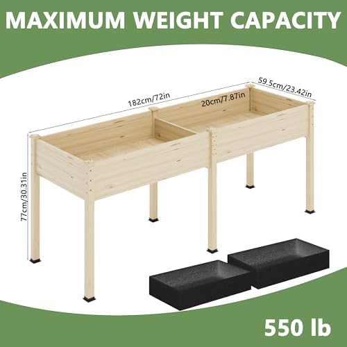 Raised Garden Bed with Legs, 72x24x30in Tall Wooden Elevated Planter Box with Liner for Flowers Vegetables Herbs, Outdoor Reinforced Large Raised Bed for Balcony/Patio/Backyard - Image 3