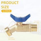12 Pack Hose Bibb Brass Water Spigot, 1/2" Male NPT Inlet x 3/4" Male GHT Threaded Garden Hose Outlet Connector, 1/4-Turn Sillcock Hose Bibb Valve (1/2" x 3/4", Blue) - Image 2