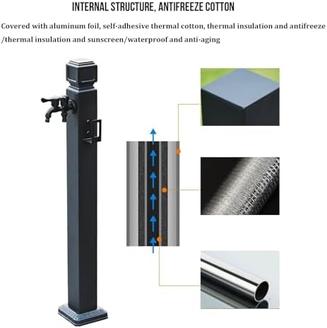 Freestanding Garden Water Column with Faucet,Outdoor Stainless Steel Frost Proof Square Water Column Garden Hose Holder,Yard Water Dispenser Hydrant Water Feature Fountain,for Garden Irrigation - Image 3
