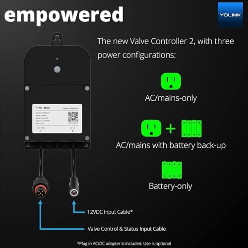 YoLink Wireless Smart Valve Control Kit, 3/4" Brass Motorized Valve, Wireless Controller 2, LoRa Long Range, D2D Offline with Leak Sensors, 12V Adapter with 2 Years Battery Backup - Image 4