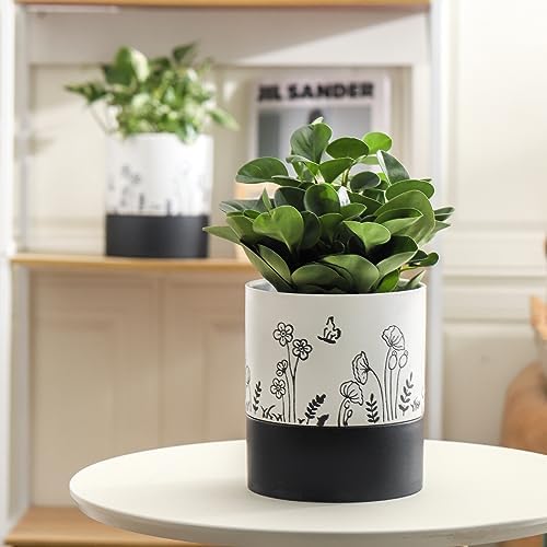 Nihow Self Watering Pots for Indoor Plants,6 Inch,White,Hand Painting - Image 5