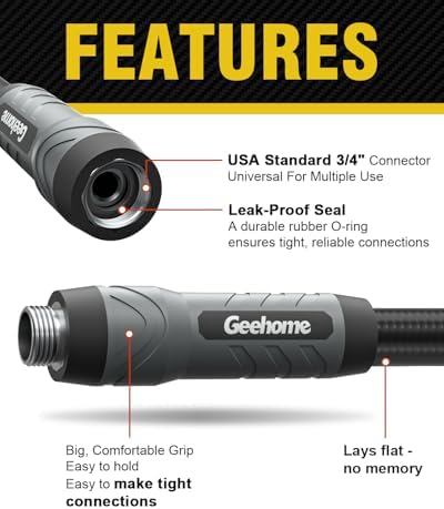 Heavy Duty Garden Hose, 100 ft x 5/8" Long Polyurethane Water Hose with Swivel Fittings, Flexible, Lightweight, No-Kink, Leakproof, Burst 600 PSI, Black - Image 5