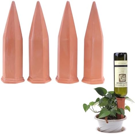 SagaSave Ceramic Plant Watering Devices 4 Pack Terracotta Vacation Plant Waterer Wine Bottle Watering Stakes Slow Release Plant Watering Spikes Perfect Self Watering Devices for Indoor Outdoor Plants by Unknown