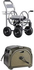 Giraffe Tools Garden Hose Reel with 4 Wheels+Giraffe Tools SW5 100ft 5/8" Metal Hose Reel Box,Rubber Hose Garden Hose Storage Heavy Duty Reel Hideaway, Crank Handle,Green by Unknown