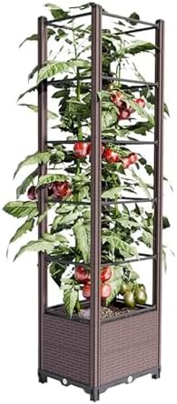 Raised Garden Bed Outdoor, with Trellis, Planter Boxes for Planting Vegetables, Flowers, Herbs, Tomato - Rust-Resistant Elevated Garden Beds Kit(Brown,40x40x177cm) by Unknown