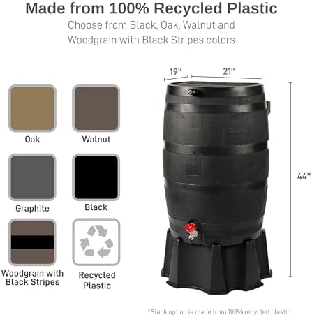 RTS Home Accents 50-Gallon ECO Rain Barrel Made with 100% Recycled Plastic, Flat Back Rain Water Collection Barrel, Stand and Link Kit Included, Black (2 Pack) - Image 3