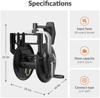 Giraffe Tools Garden Hose Reel Wall Mount, 125FT 5/8" Hose Capacity, Heavy Duty Water Hose Reel, Hose Guide Pre-Installed with Crank, 210° Swivel, for Yard Lawn Garage - Image 6