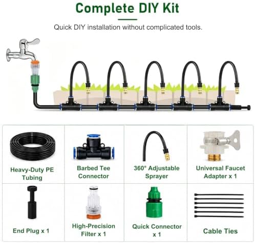 Drip Irrigation System, 360° Rotation Garden Watering Kit, Portable Landscape Watering System, Adjustable Spray Pattern, Up to 410 ft Long for Plants - Image 4