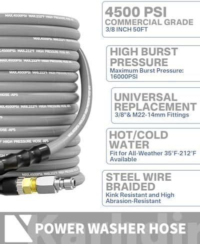 Pressure Washer Hose 50FT 3/8" ID Steel Wire Braided Swivel Quick Connector - Image 2
