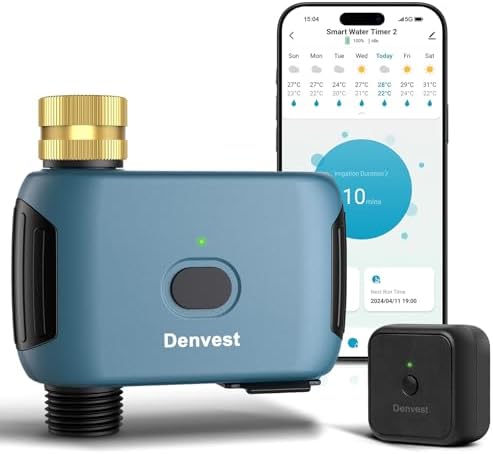 WiFi Water Timer with Brass Inlet, 1 Zone Smart Sprinkler Timer for Garden Hose Faucet, WiFi Hose Timers with Up to 20 Watering Plans, APP & Voice Control, Compatible with Alexa (2.4GHz Only) by Denvest