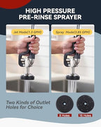 Black and Brushed Nickel Pre Rinse Sprayer with 7/8"-20UNEF Handle Grip Assembly, 1.42 GPM High Pressure Pull Down Spray Head, Handheld Dish Sprayer Nozzle Replacement Part for Commercial Sink Faucet - Image 5
