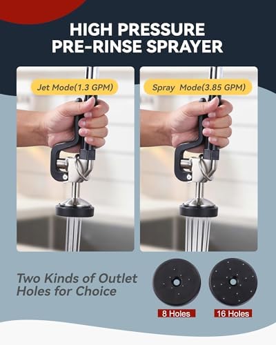 Black and Brushed Nickel Pre Rinse Sprayer with 7/8"-20UNEF Handle Grip Assembly, 1.42 GPM High Pressure Pull Down Spray Head, Handheld Dish Sprayer Nozzle Replacement Part for Commercial Sink Faucet - Image 5
