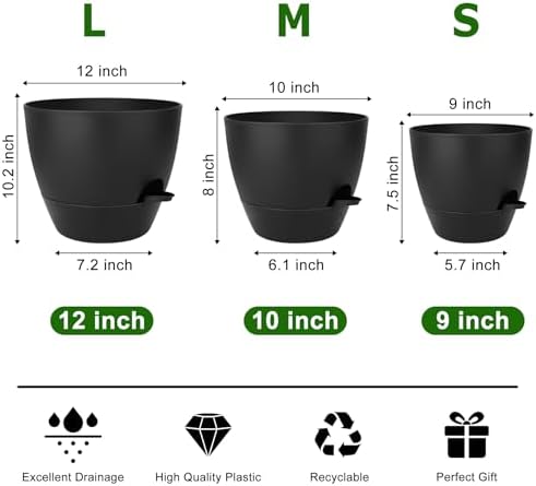 QRRICA 12/10/9 Inch Self Watering Pots for Indoor/Outdoor Plants - Image 3