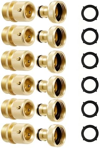 RainPoint Garden Hose Quick Connectors, Heavy Duty Solid Brass 3/4 Inch GHT, Universal Leak-Proof Fittings for Easy Water Hose Connection (6 Sets) by RainPoint