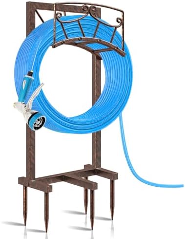 Garden Hose Holder, Heavy Duty Metal Water Hose Holders Hose Stand with 5 Spikes, Freestanding Hose Storage Rack Hose Hanger Holds 150ft Hose for Outside Yard Lawn Garden Decor by Gouisalin