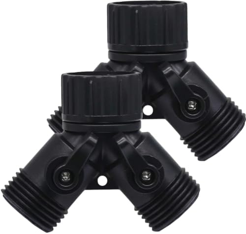 Garden Hose Y Splitter 2 Pack Plastic 2 Way Connector Valves by BUTIFULSIC