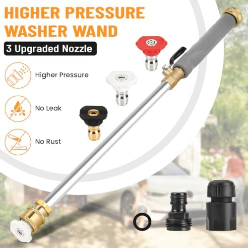 2026 Upagraded Jet Nozzle Power Washer for Garden Hose, Pressure Washer Wand with 3 Different Nozzles and Hose Quick Connectors for Car, Patio,Pet,Window, Grey - Image 2