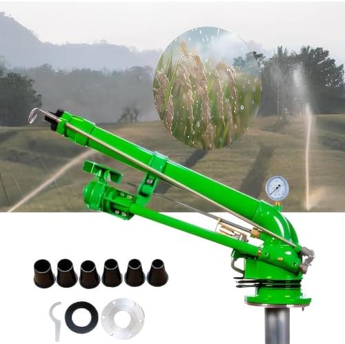 Agricultural Farm Irrigation Sprinkler(2''), 360° Rotary Large-Area Watering Sprayer with 6 Replacement Nozzles, Range Radius 28-60m and Working Pressure 2-8bar, for Farms, Orchards, Lawn - Image 3
