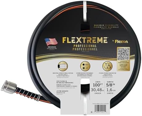 Flexon Flextreme Pro 5/8" x 100ft Performance Rubber Garden Hose – Heavy-Duty, Kink-Resistant, All-Weather Flexibility, Industrial-Grade Couplings, Durable Outdoor Watering Hose for Lawn & Garden by Flexon