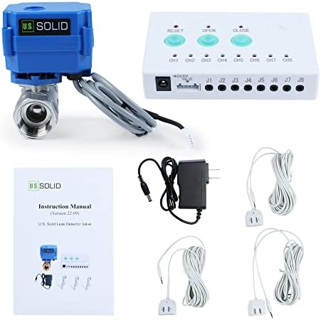 U.S. Solid Water Leak Detector with Auto Shut-Off Valve & Sound Alarm, 3/4" NSF Certified 304SS Motorized Ball Valve with 3 Sensors, Smart Sensor System for Water Heaters, Laundry & Flood Prevention by USSolid