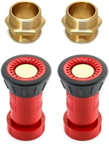 QWORK 2 Pcs Brass Fire Equipment Hex Nipple Adapter with 2 Pcs Fire Hose Nozzle- 1-1/2" Male NPT to 1-1/2" Male NST (NH), for Firefighting, Industrial & Agricultural by QWORK