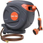 65 ft 1/2 Inch Retractable Hose Reel with Auto Slow Return​, Wall Mounted Garden Water Hose Reel with Any Length Lock, 9-Pattern Nozzle, 180° Swivel & UV Resistant Outdoor Hose Reel by NEO-TEC