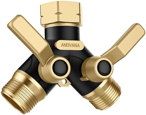 Hose Splitter 2 Way Heavy Duty, Garden Hose Splitter- Full Metal Body Y Type with Dual Shut Off Valves, 3/4" Standard Threads, Leak-Proof Dual Outlet Splitter for Sprinklers and Irrigation Systems by ANDVANA