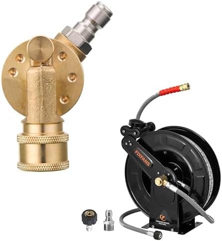 FIXFANS Pressure Washer Pivoting Coupler, Pressure Washer Hose Reel With Hose 3/8" X 50 FT by FIXFANS